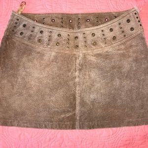 Suede Leather Skirt with Grommet Accent Waist